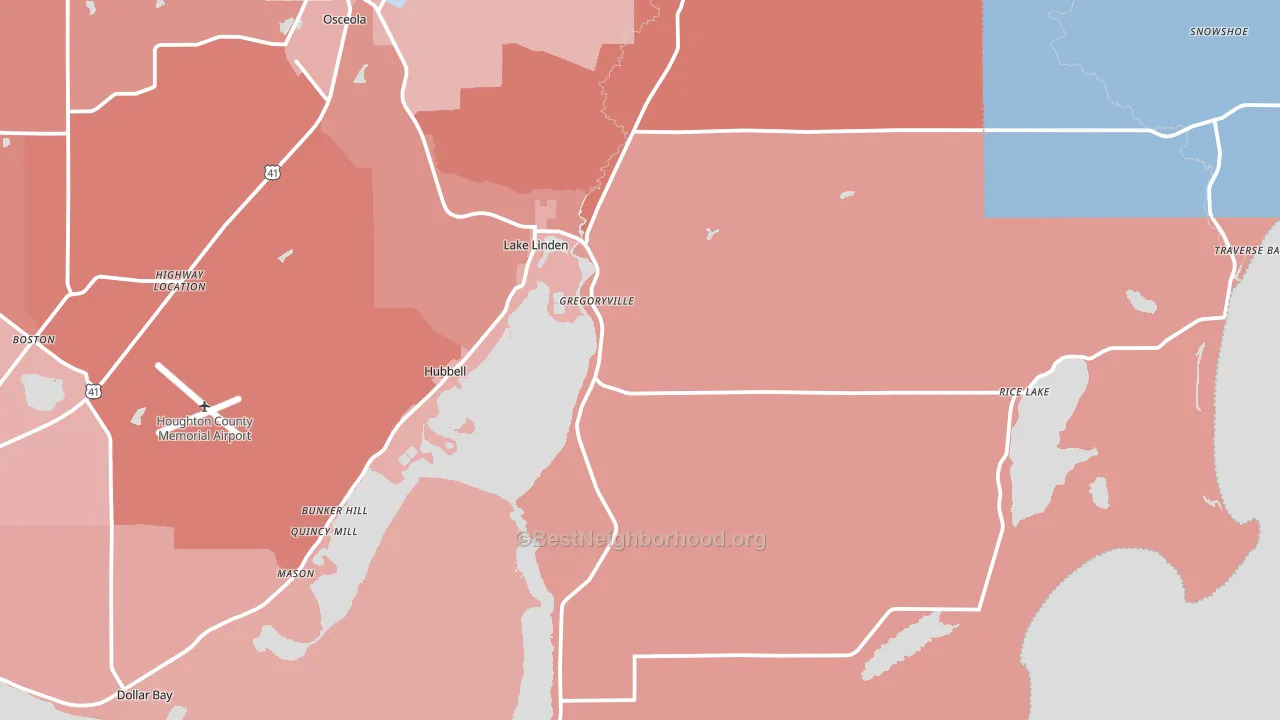 49945, MI block-group political-lean map