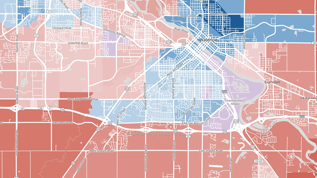 50701, IA block-group political-lean map