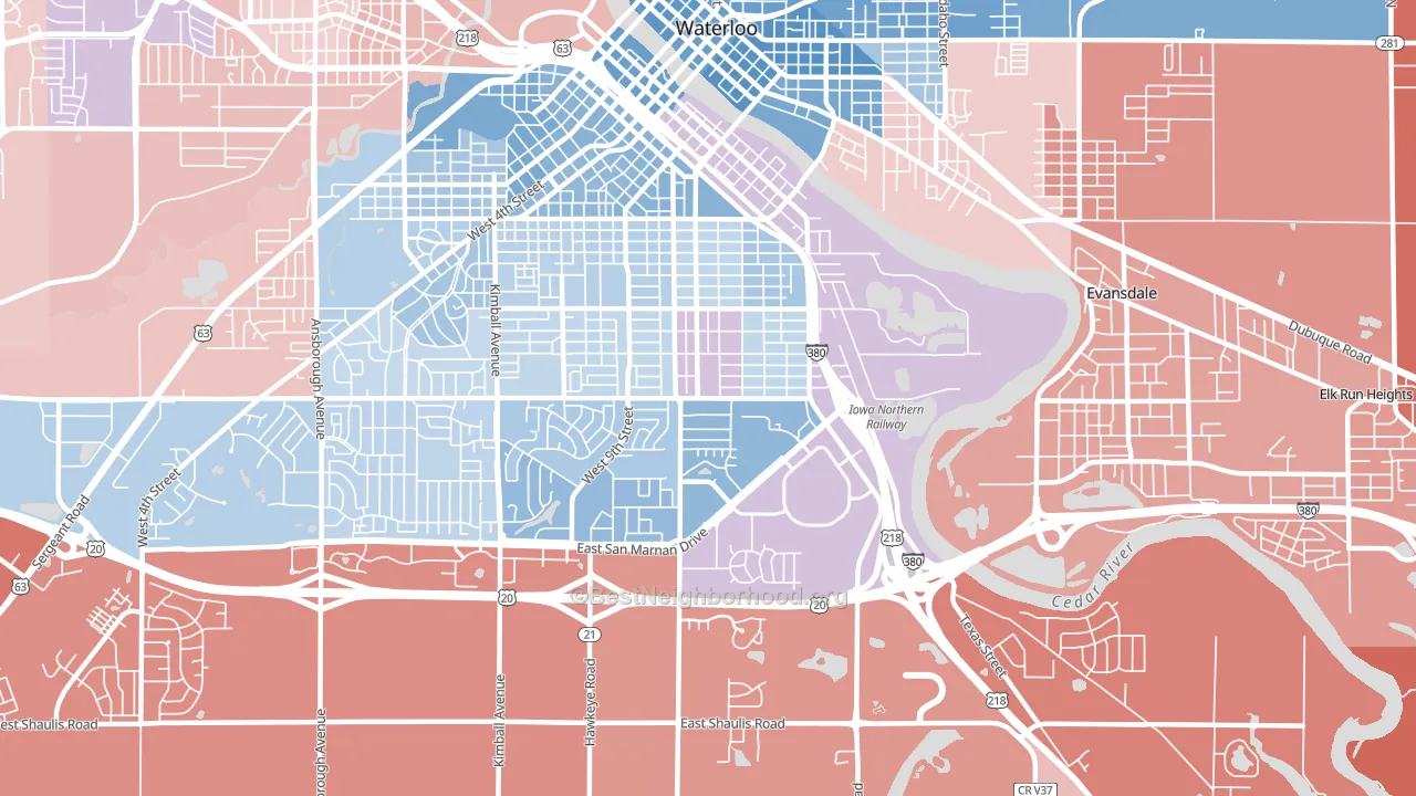 50702, IA block-group political-lean map
