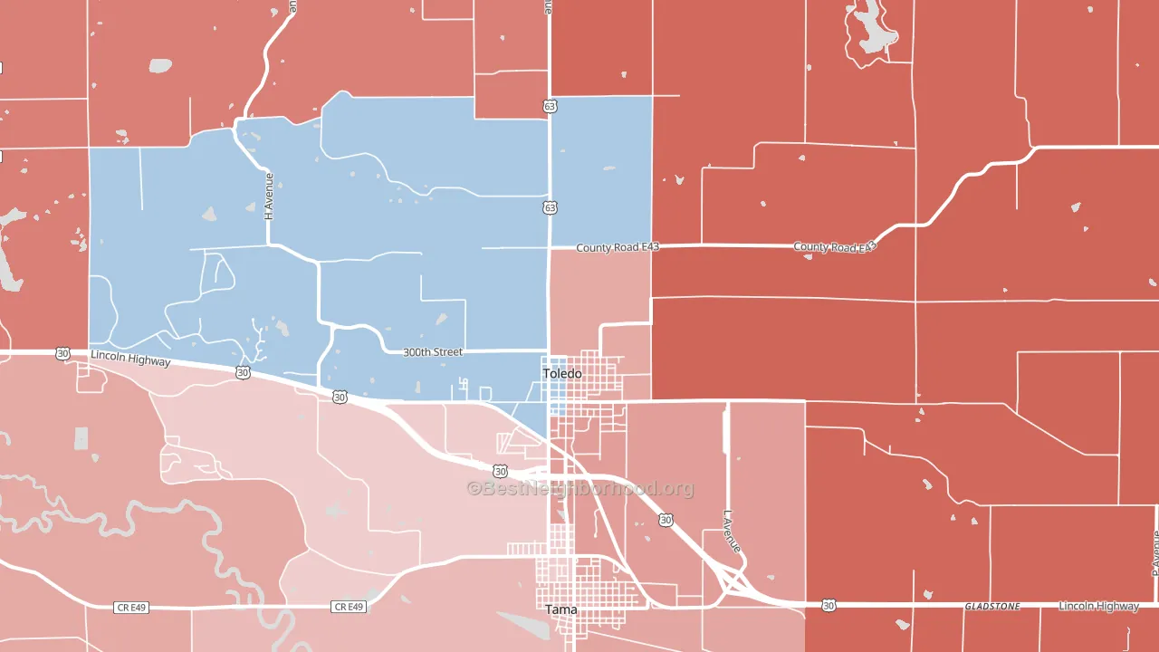 52342, IA block-group political-lean map