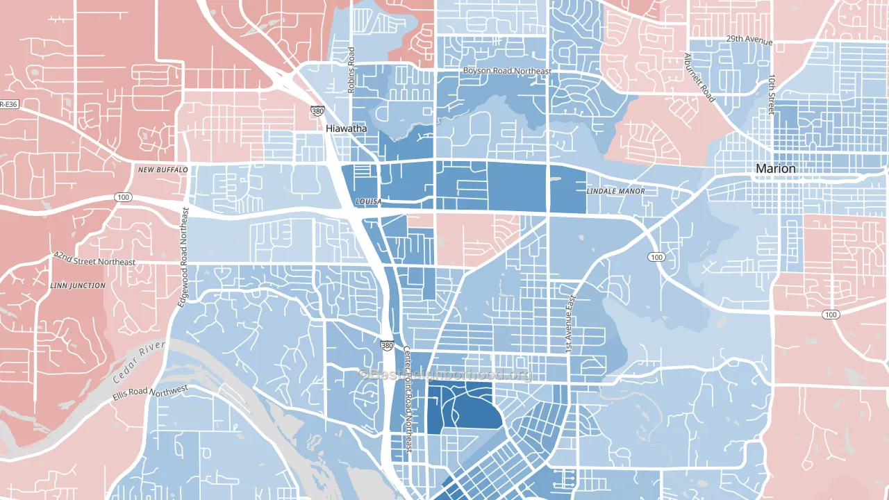 52402, IA block-group political-lean map