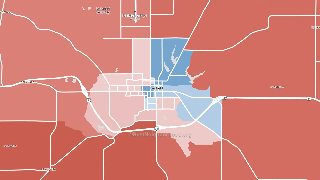 52556, IA block-group political-lean map