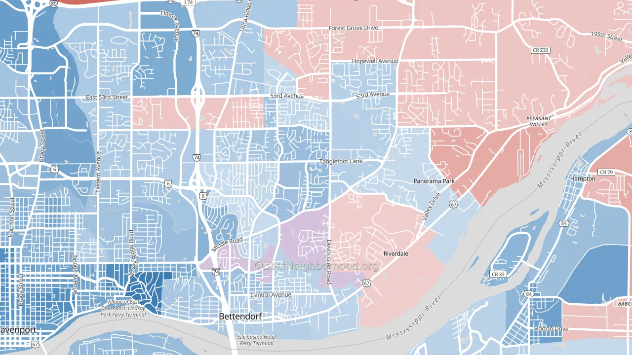 52722, IA block-group political-lean map