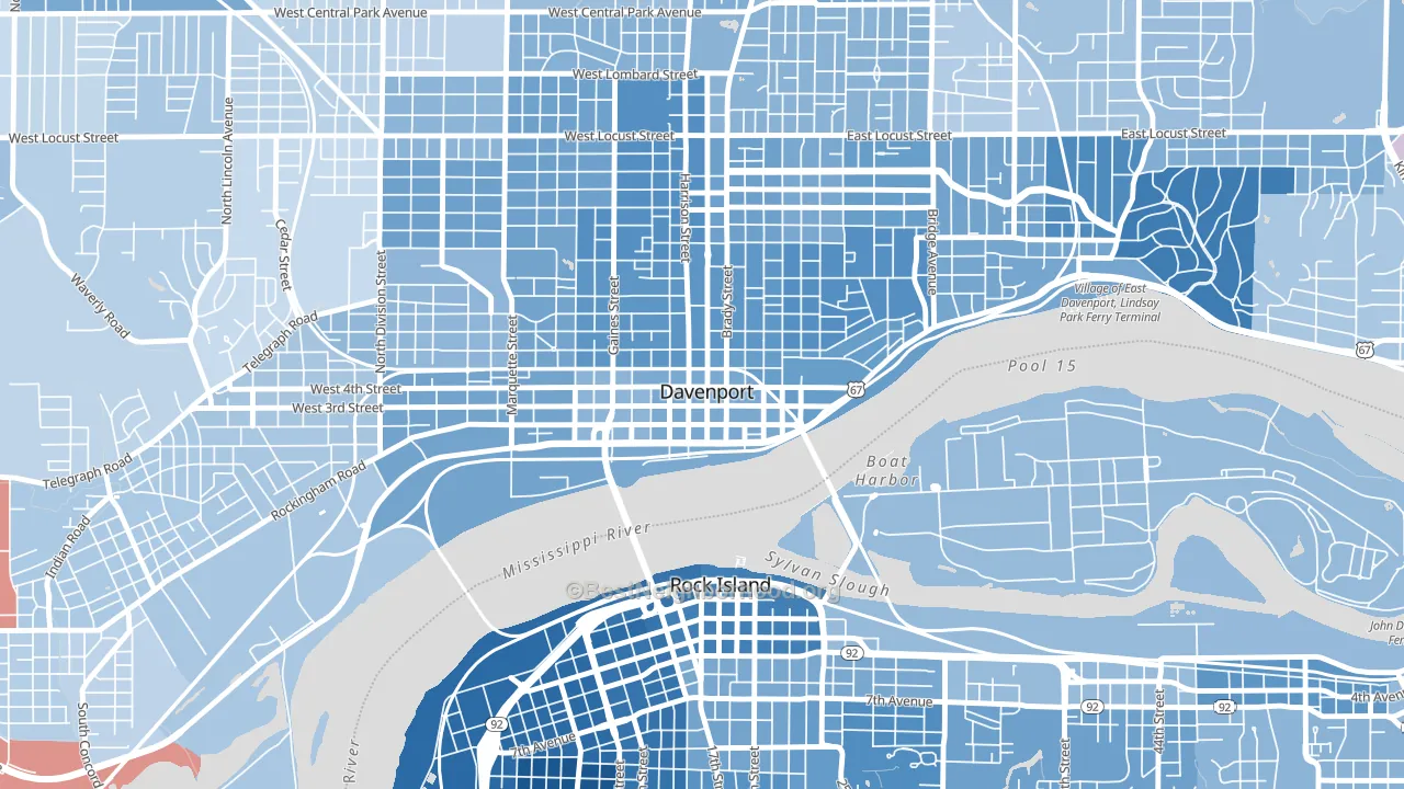 52801, IA block-group political-lean map