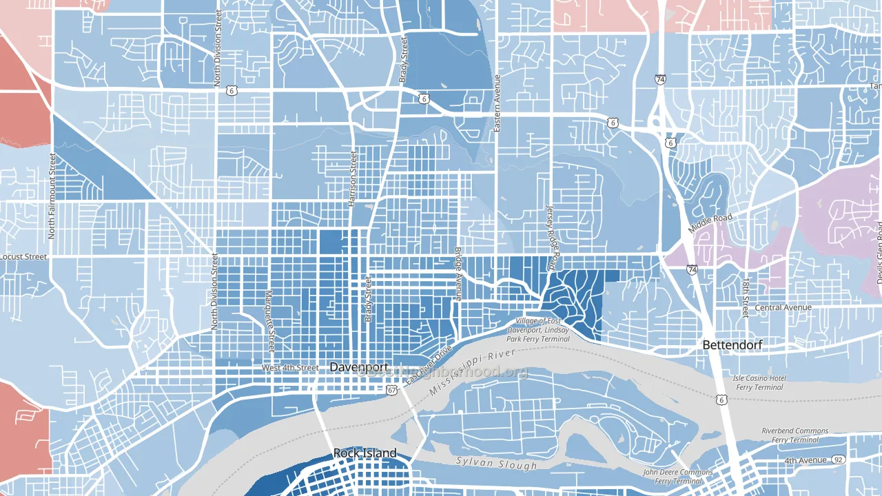 52803, IA block-group political-lean map