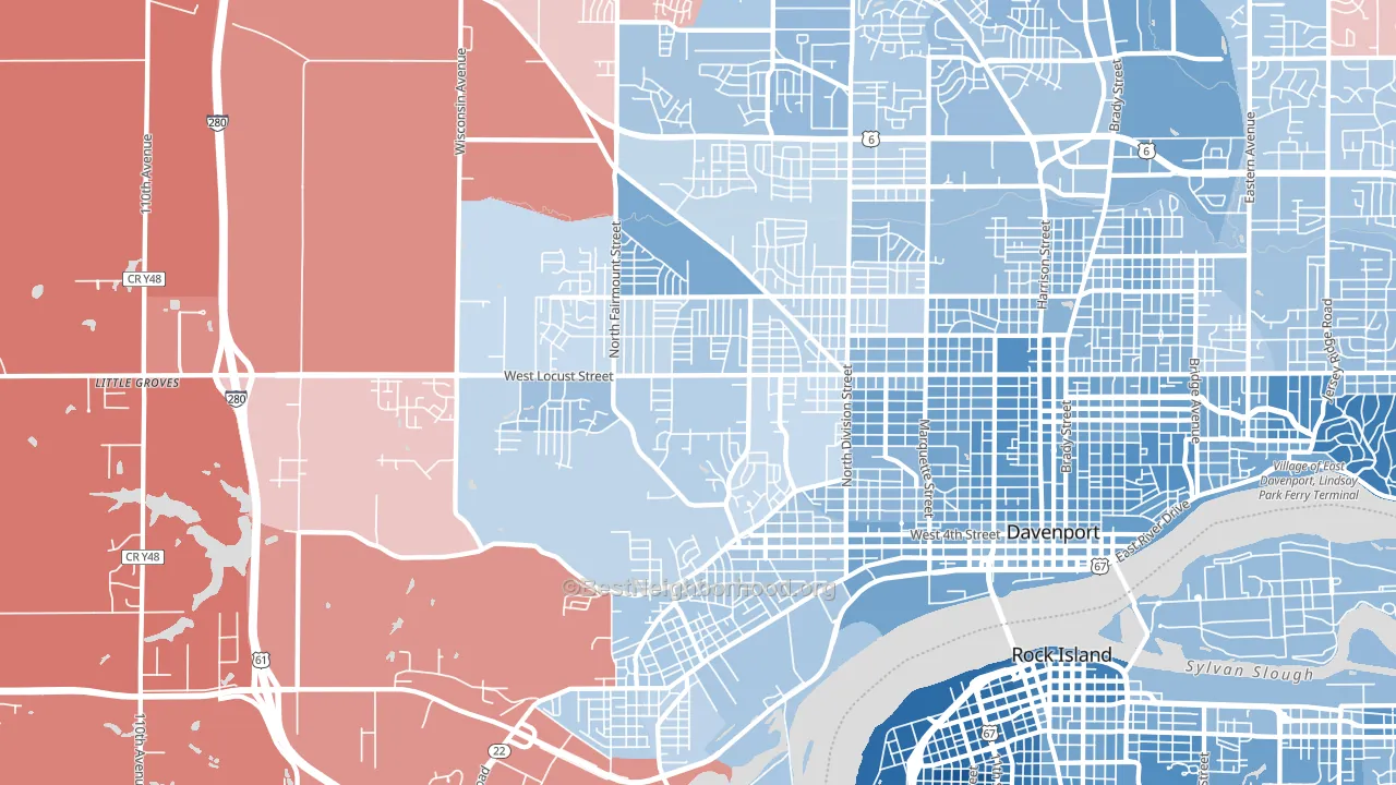 52804, IA block-group political-lean map