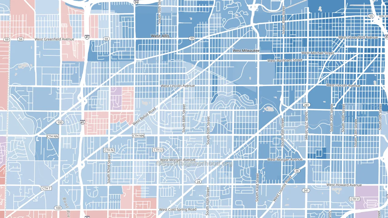 53219, WI block-group political-lean map