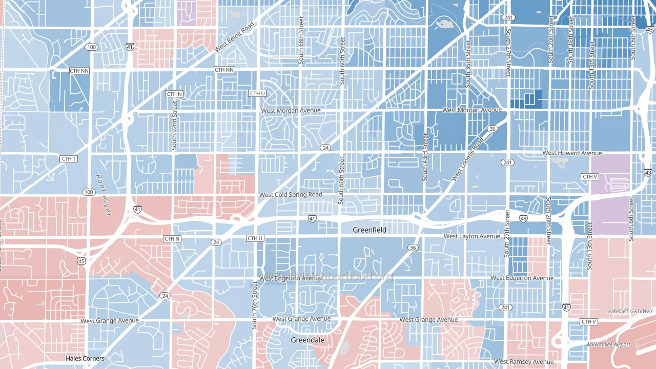 53220, WI block-group political-lean map