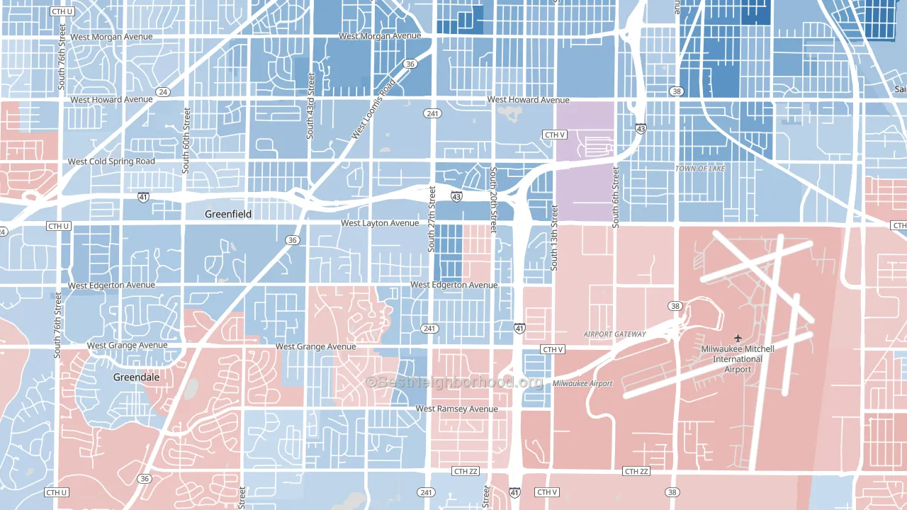 53221, WI block-group political-lean map