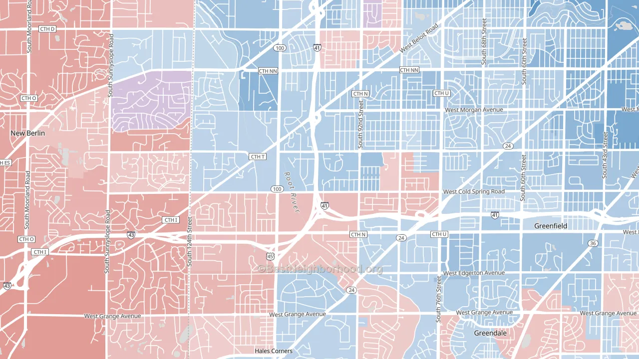 53228, WI block-group political-lean map