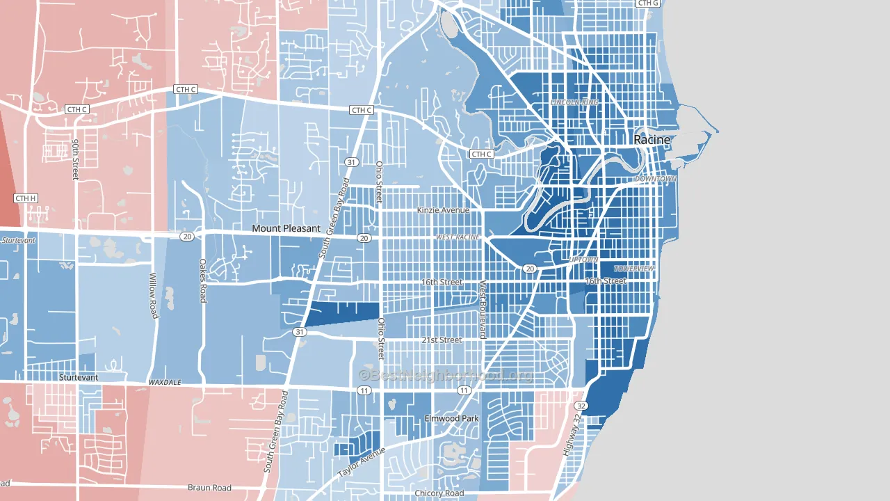 53405, WI block-group political-lean map