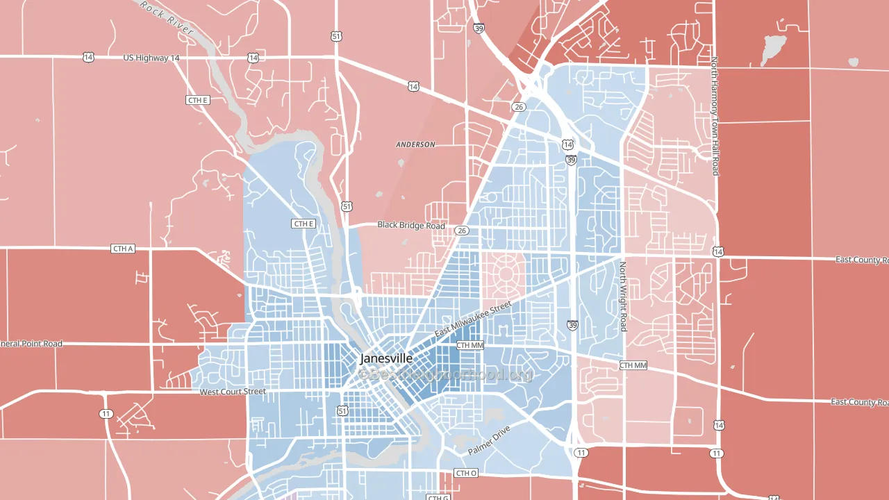 53545, WI block-group political-lean map