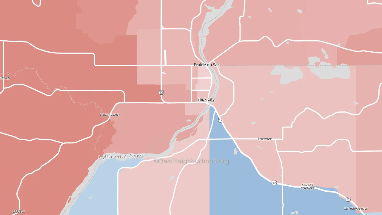 53583, WI block-group political-lean map