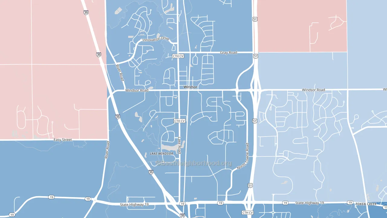 53598, WI block-group political-lean map