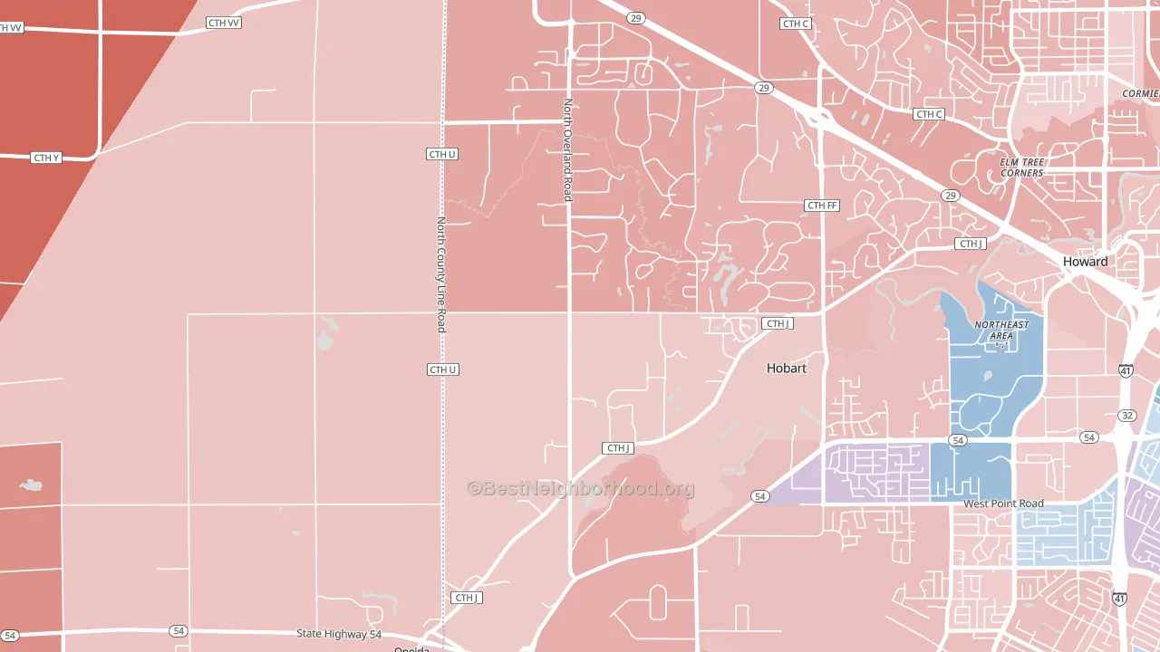 54155, WI block-group political-lean map