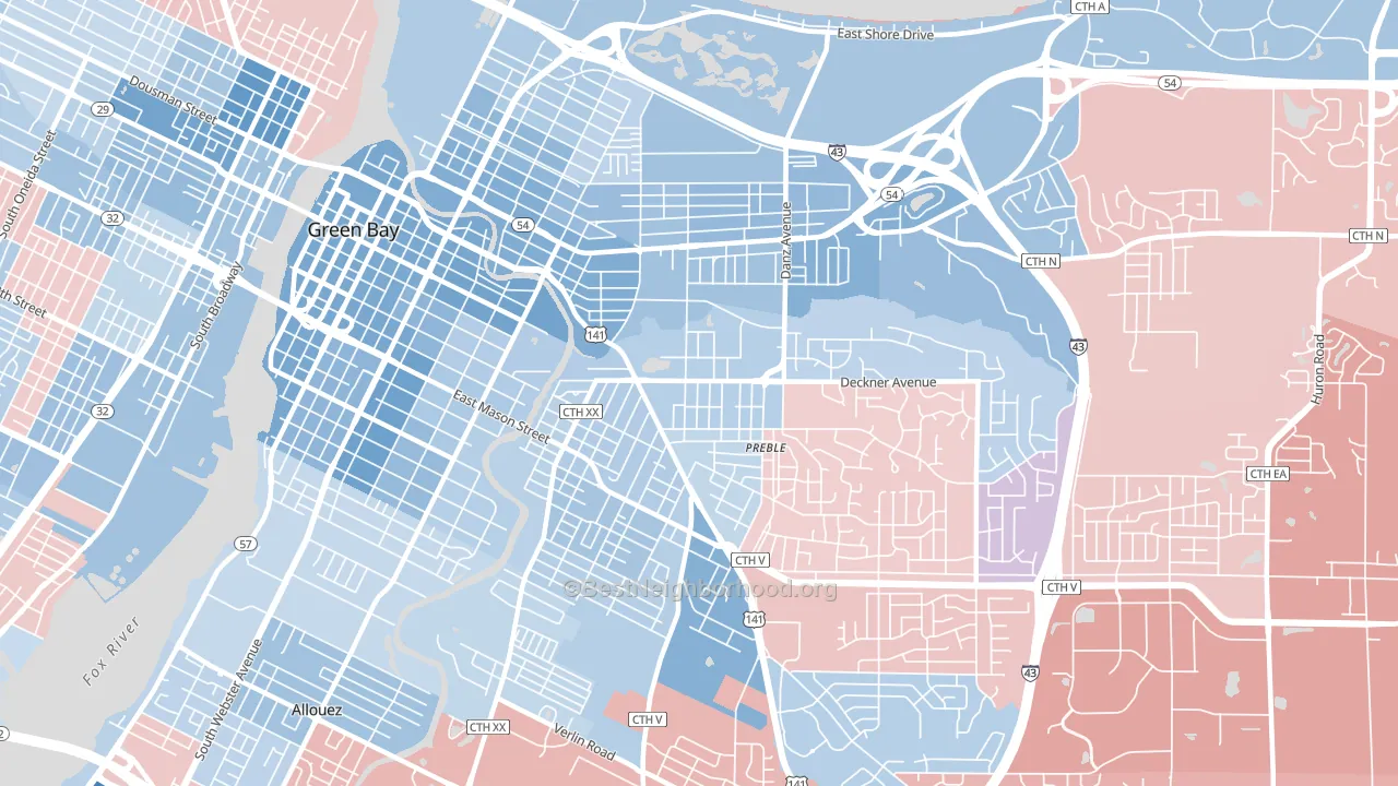 54302, WI block-group political-lean map