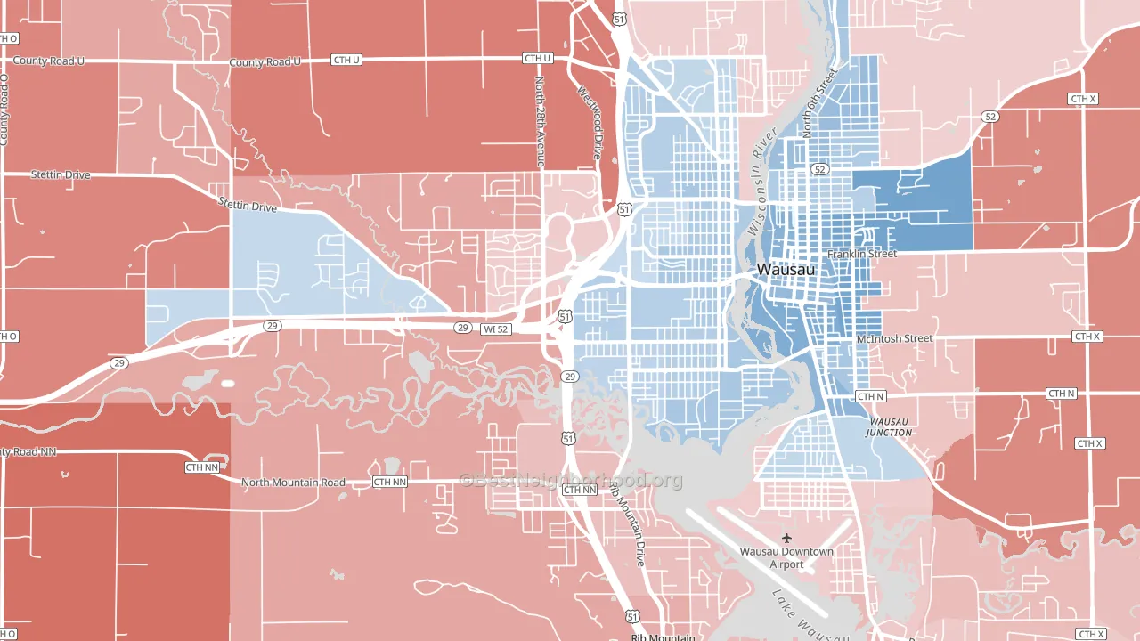 54401, WI block-group political-lean map