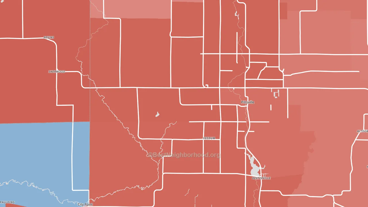 54466, WI block-group political-lean map