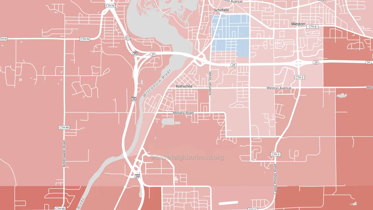 54474, WI block-group political-lean map
