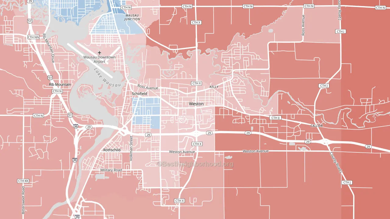 54476, WI block-group political-lean map