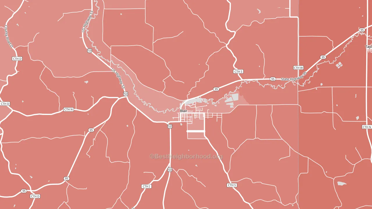 54616, WI block-group political-lean map