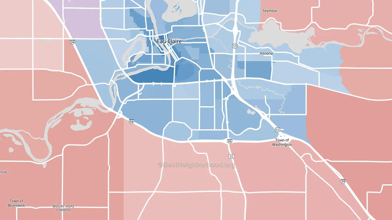 54701, WI block-group political-lean map