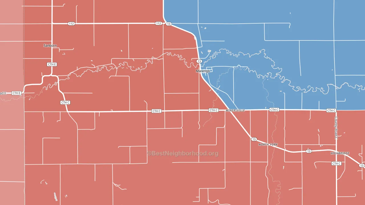 54855, WI block-group political-lean map