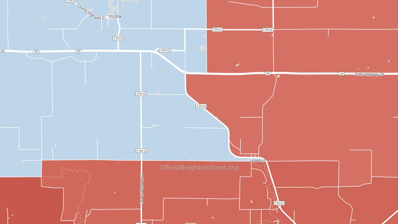 54948, WI block-group political-lean map