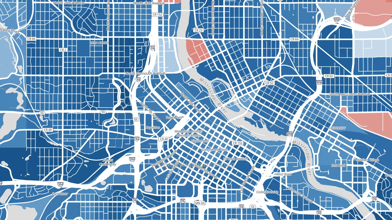 55401, MN block-group political-lean map