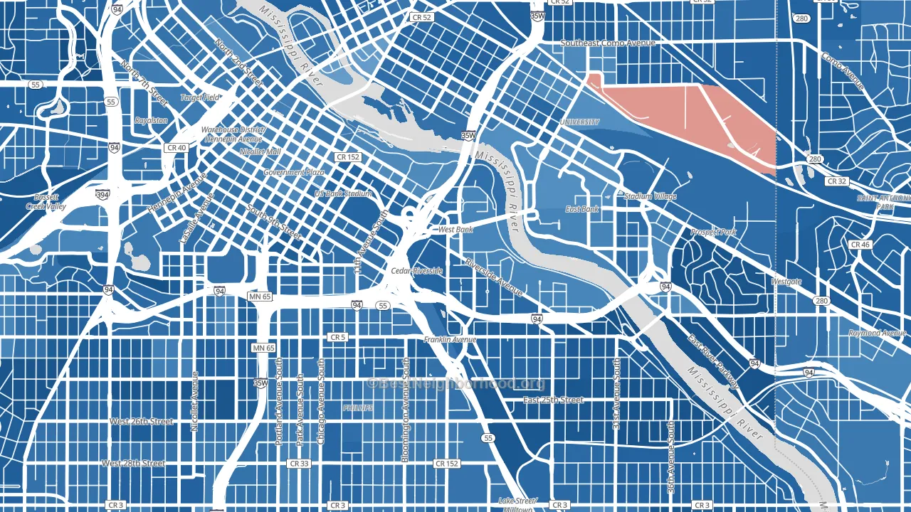 55454, MN block-group political-lean map
