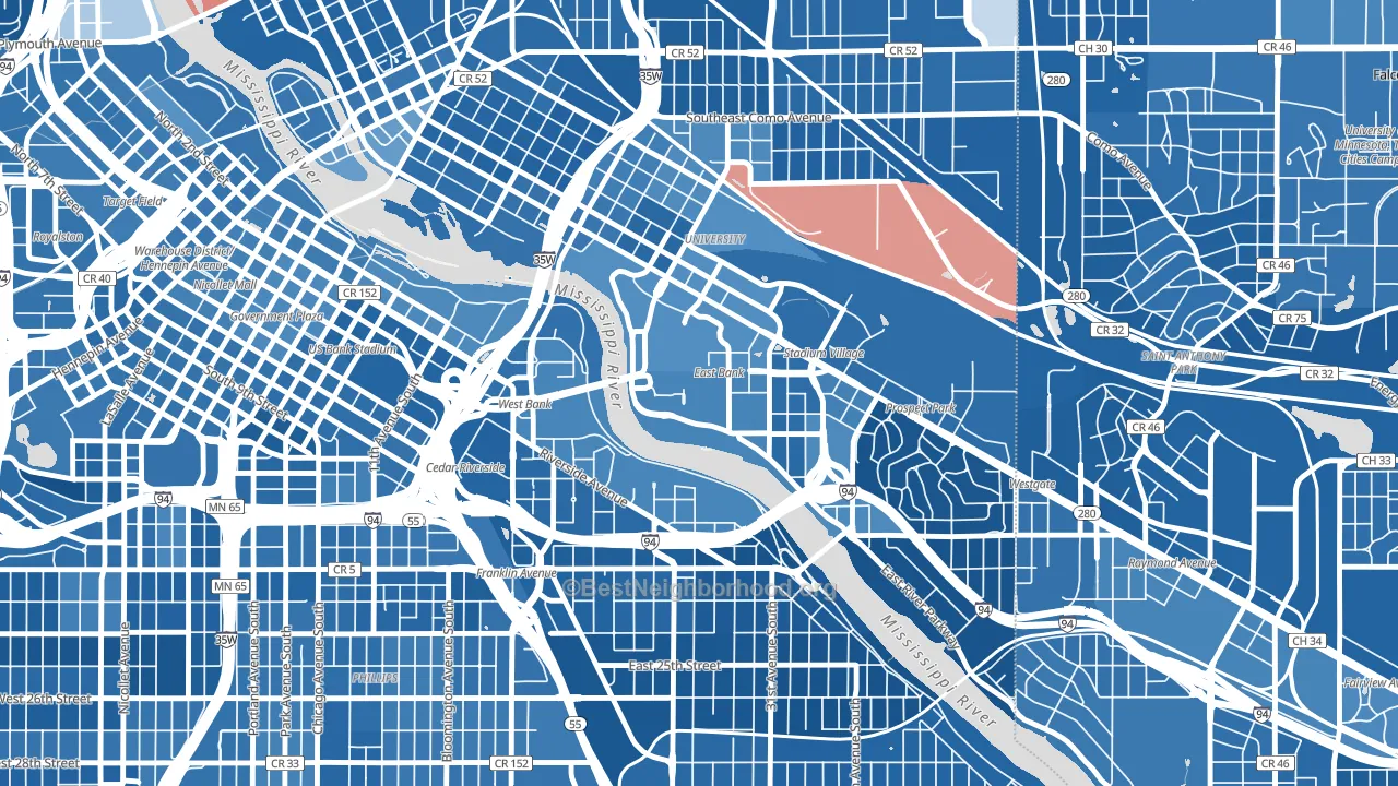 55455, MN block-group political-lean map
