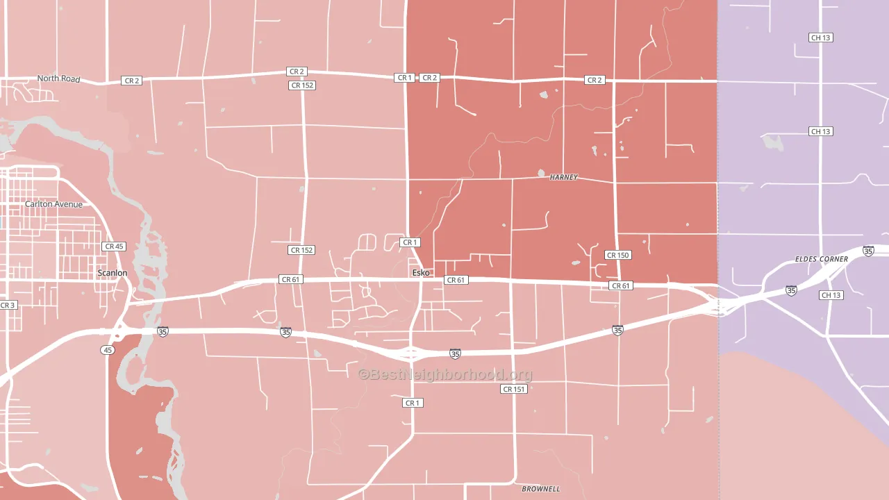 55733, MN block-group political-lean map