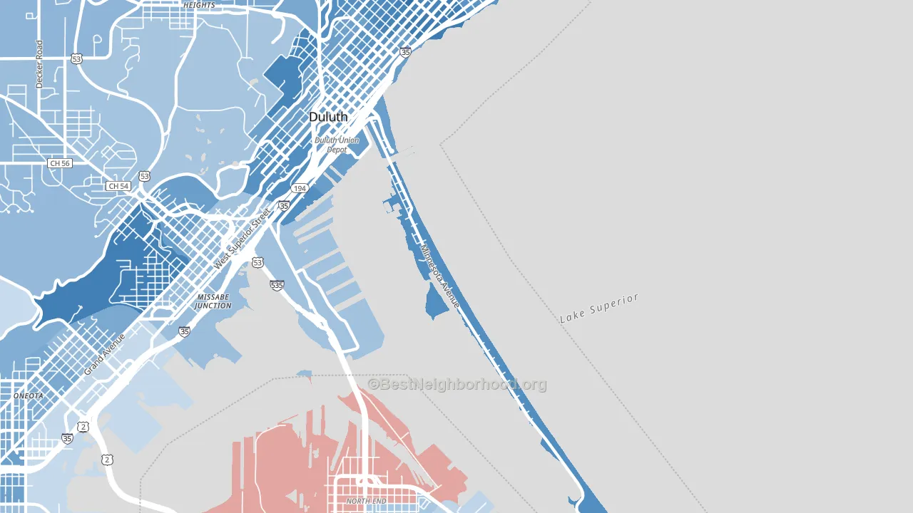 55802, MN block-group political-lean map