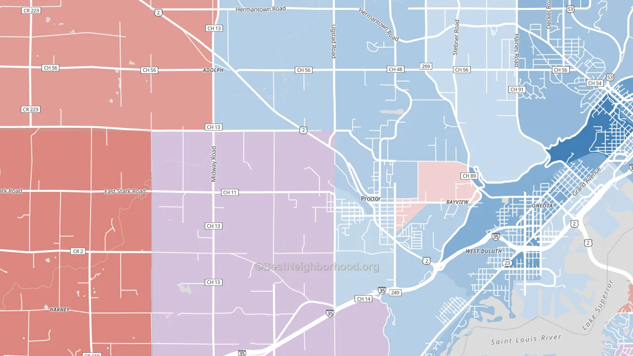 55810, MN block-group political-lean map