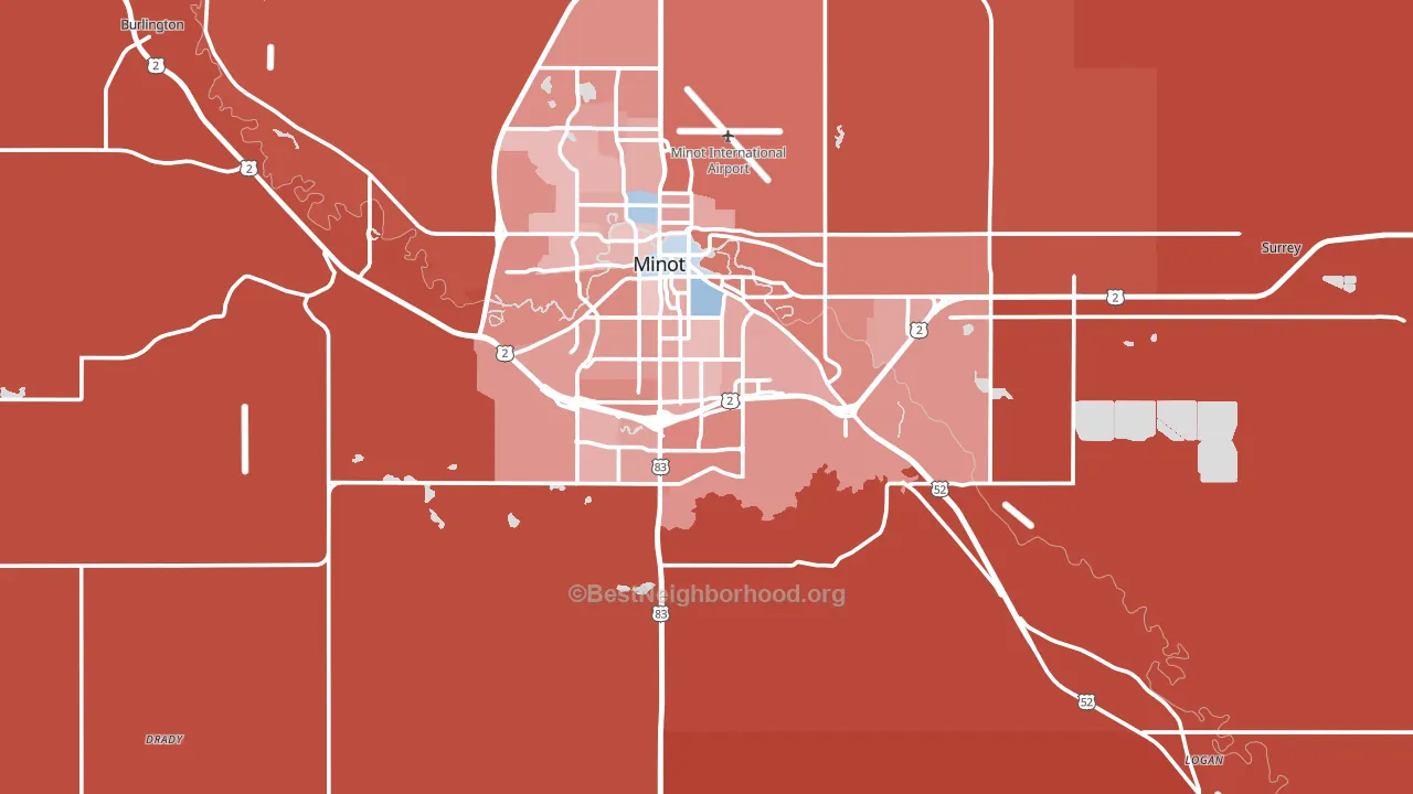 58701, ND block-group political-lean map