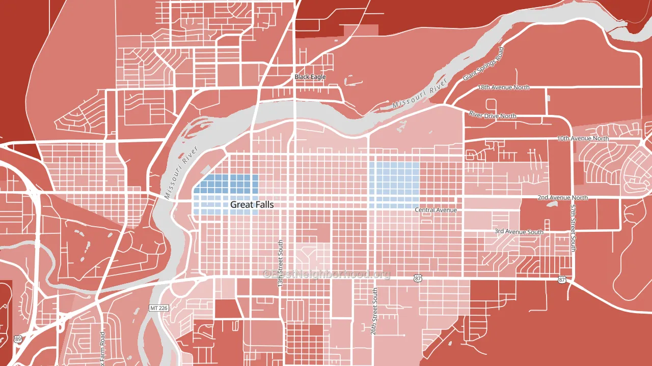 59401, MT block-group political-lean map