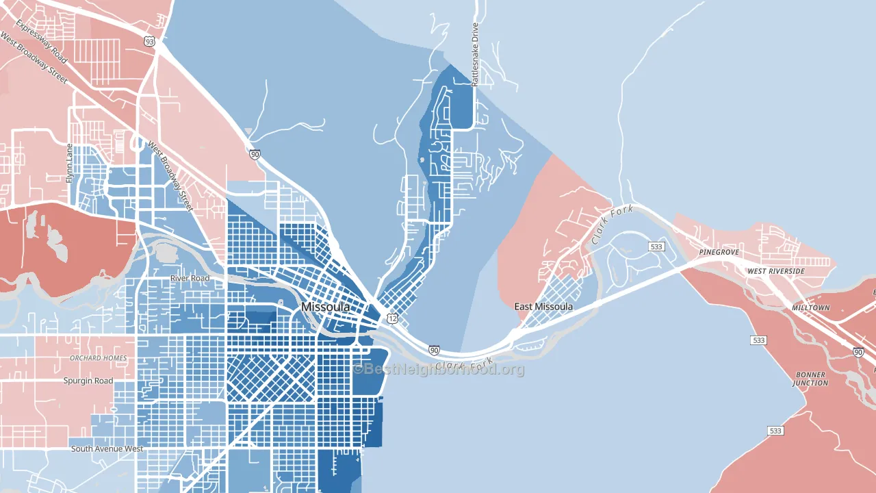 59802, MT block-group political-lean map