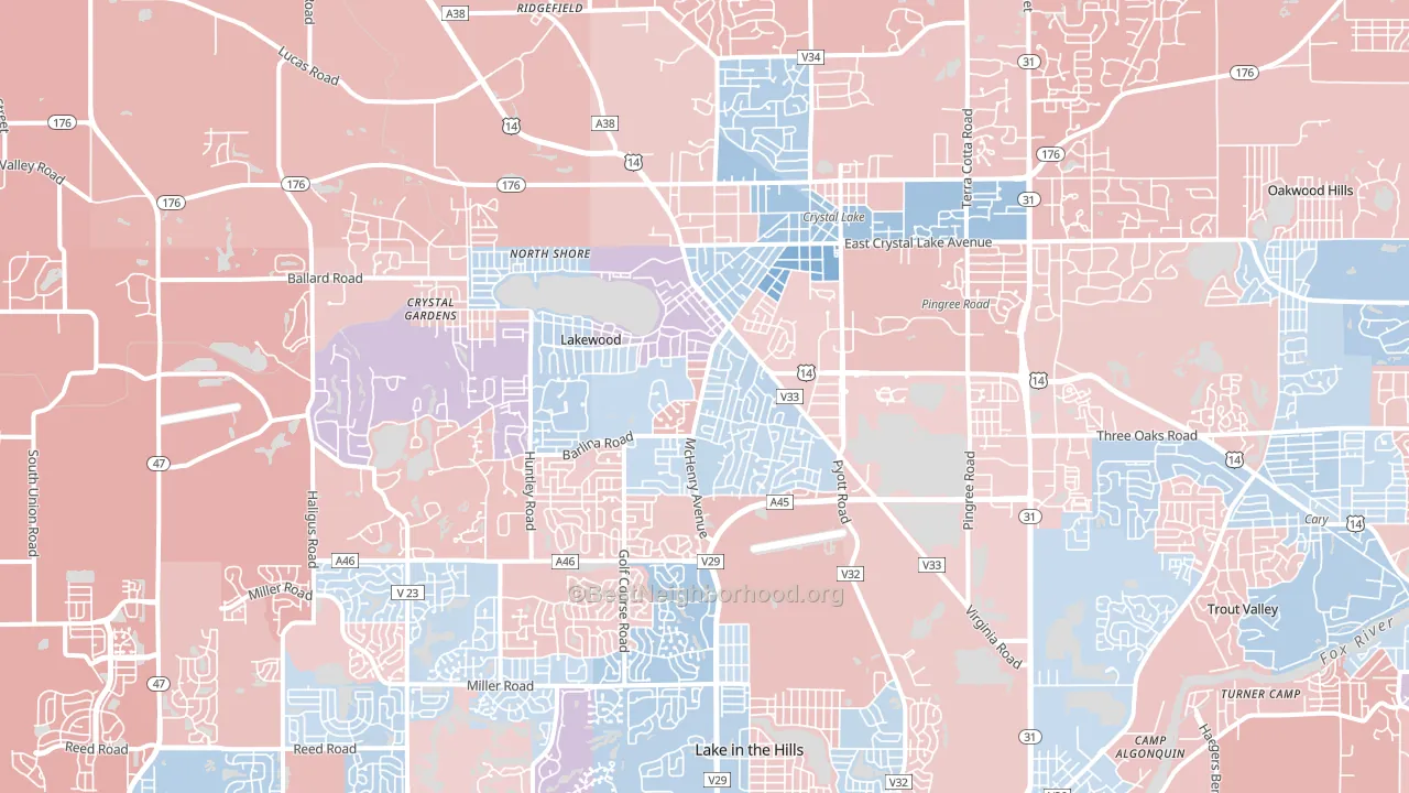 60014, IL block-group political-lean map