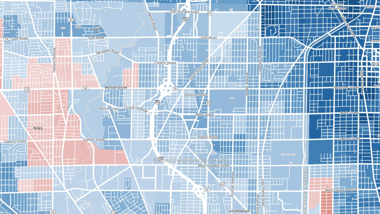60077, IL block-group political-lean map