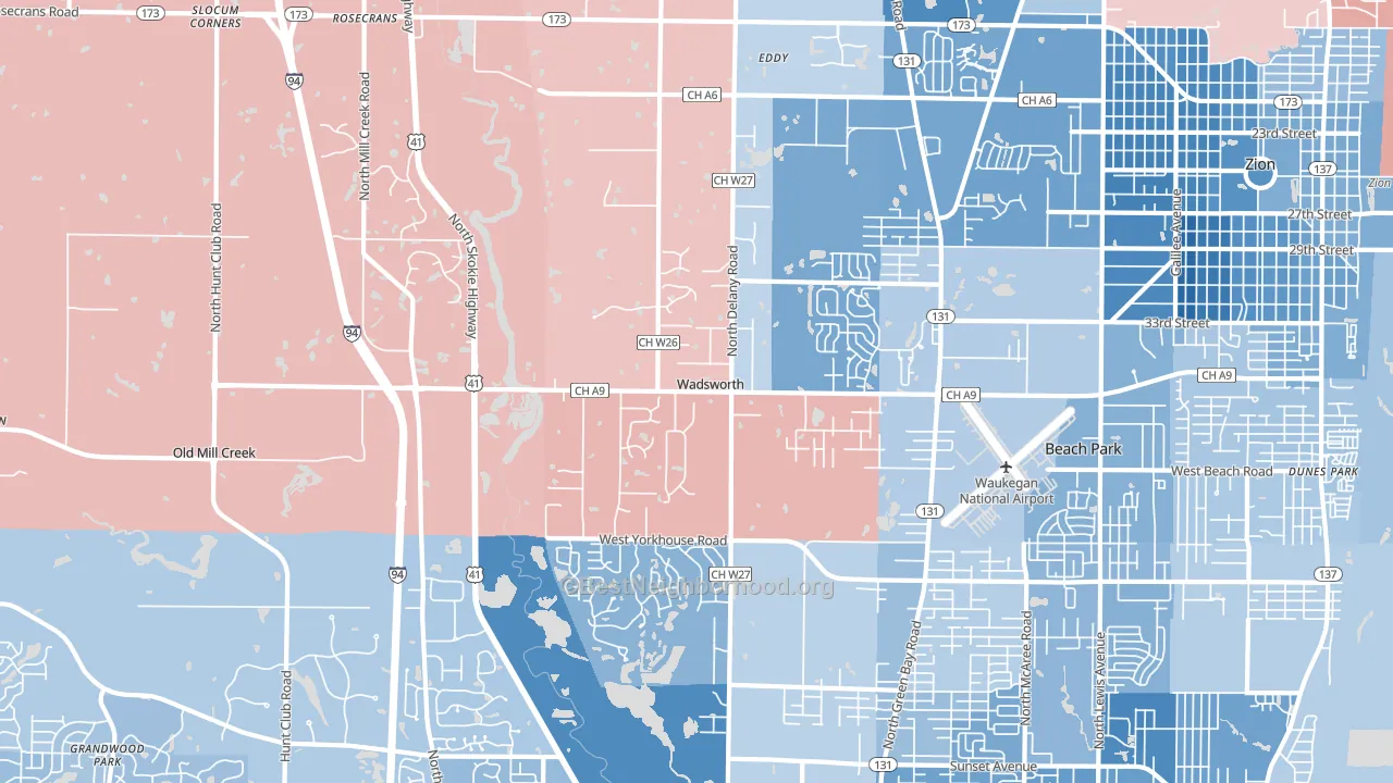 60083, IL block-group political-lean map
