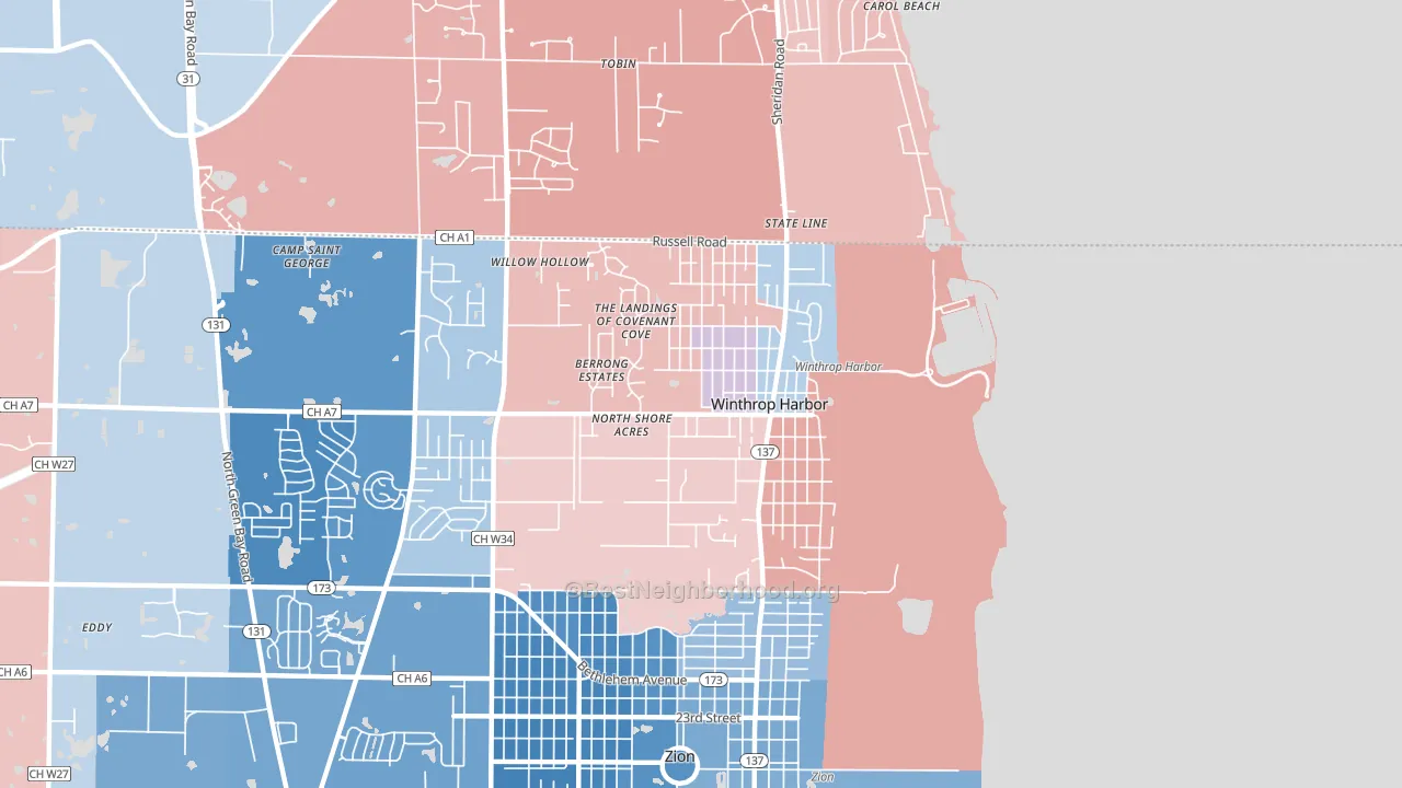 60096, IL block-group political-lean map