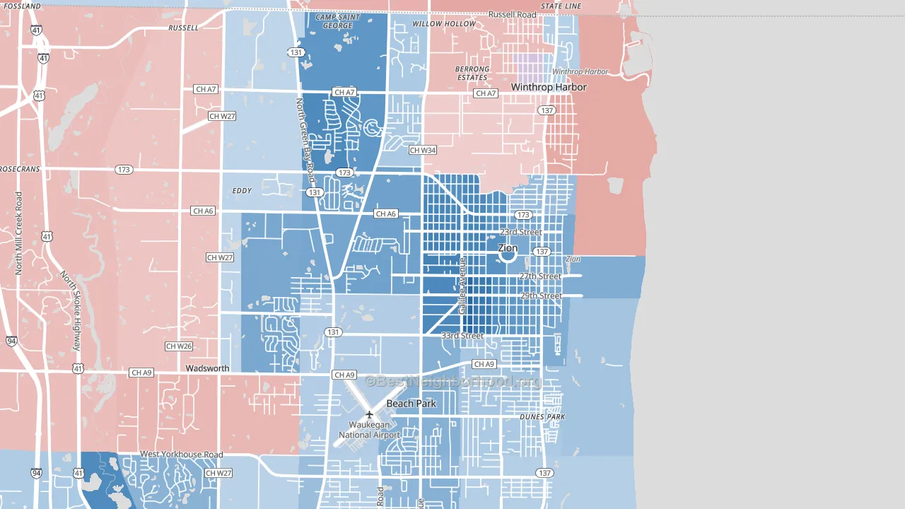 60099, IL block-group political-lean map
