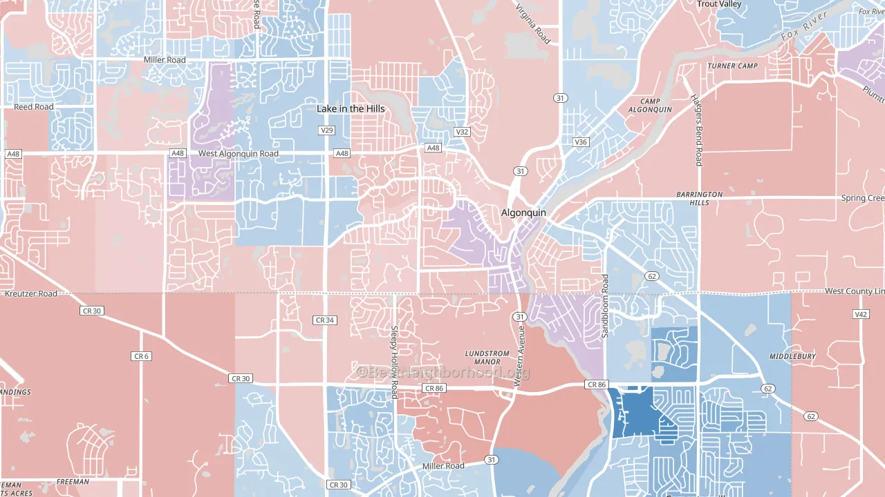 60102, IL block-group political-lean map