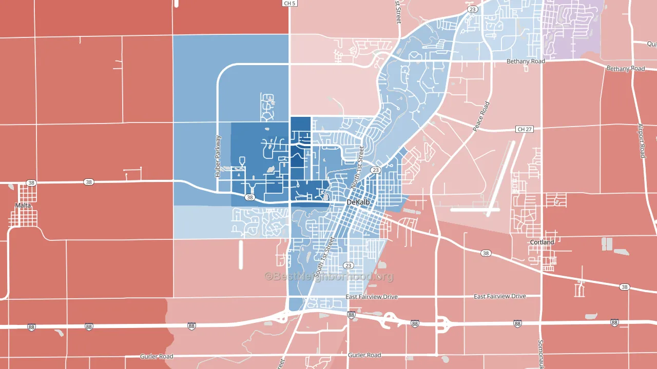60115, IL block-group political-lean map