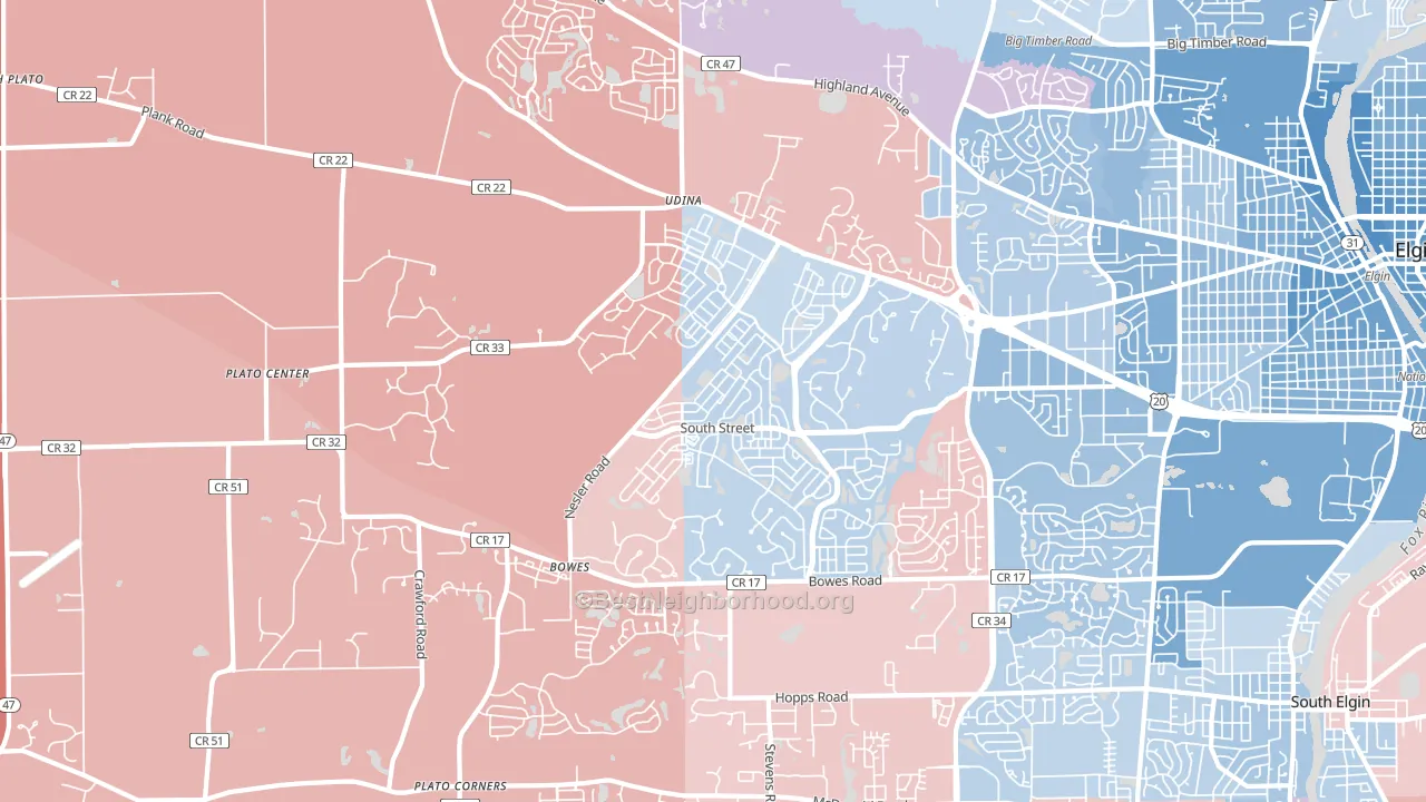 60124, IL block-group political-lean map