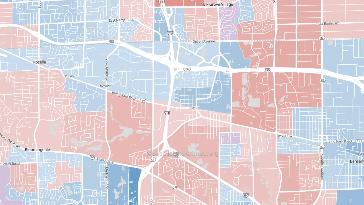 60143, IL block-group political-lean map