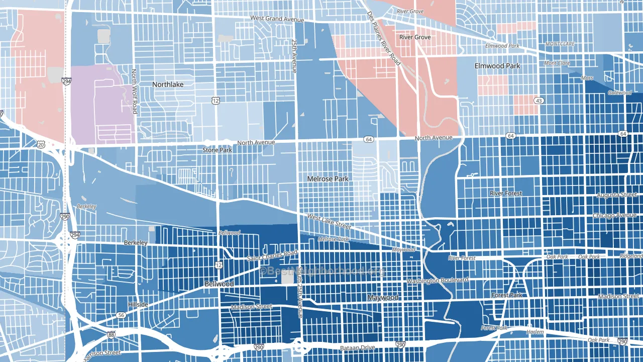 60160, IL block-group political-lean map