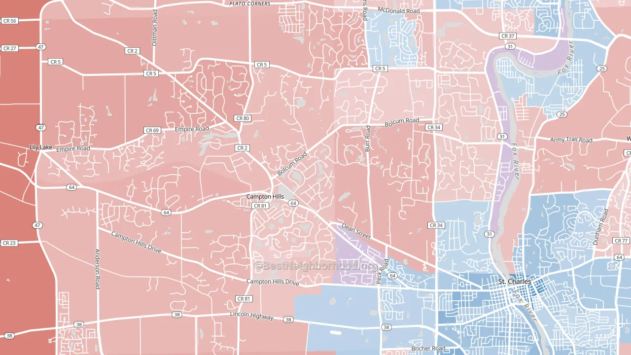 60175, IL block-group political-lean map