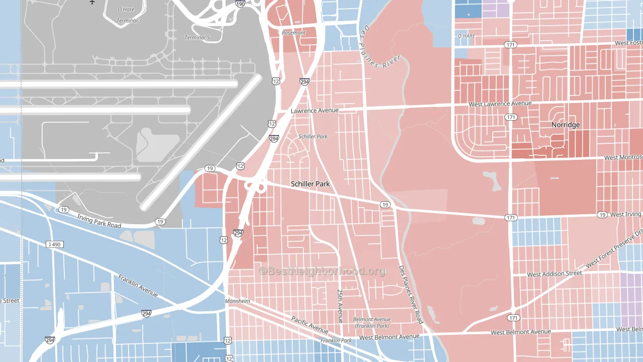 60176, IL block-group political-lean map