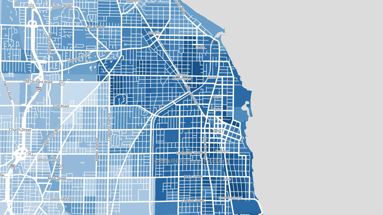 60201, IL block-group political-lean map